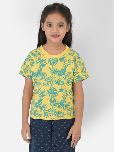 Yellow Floral Round Neck T-Shirt - Girls T-Shirts