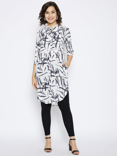White Printed Slim Fit Kurta - Women Kurtas