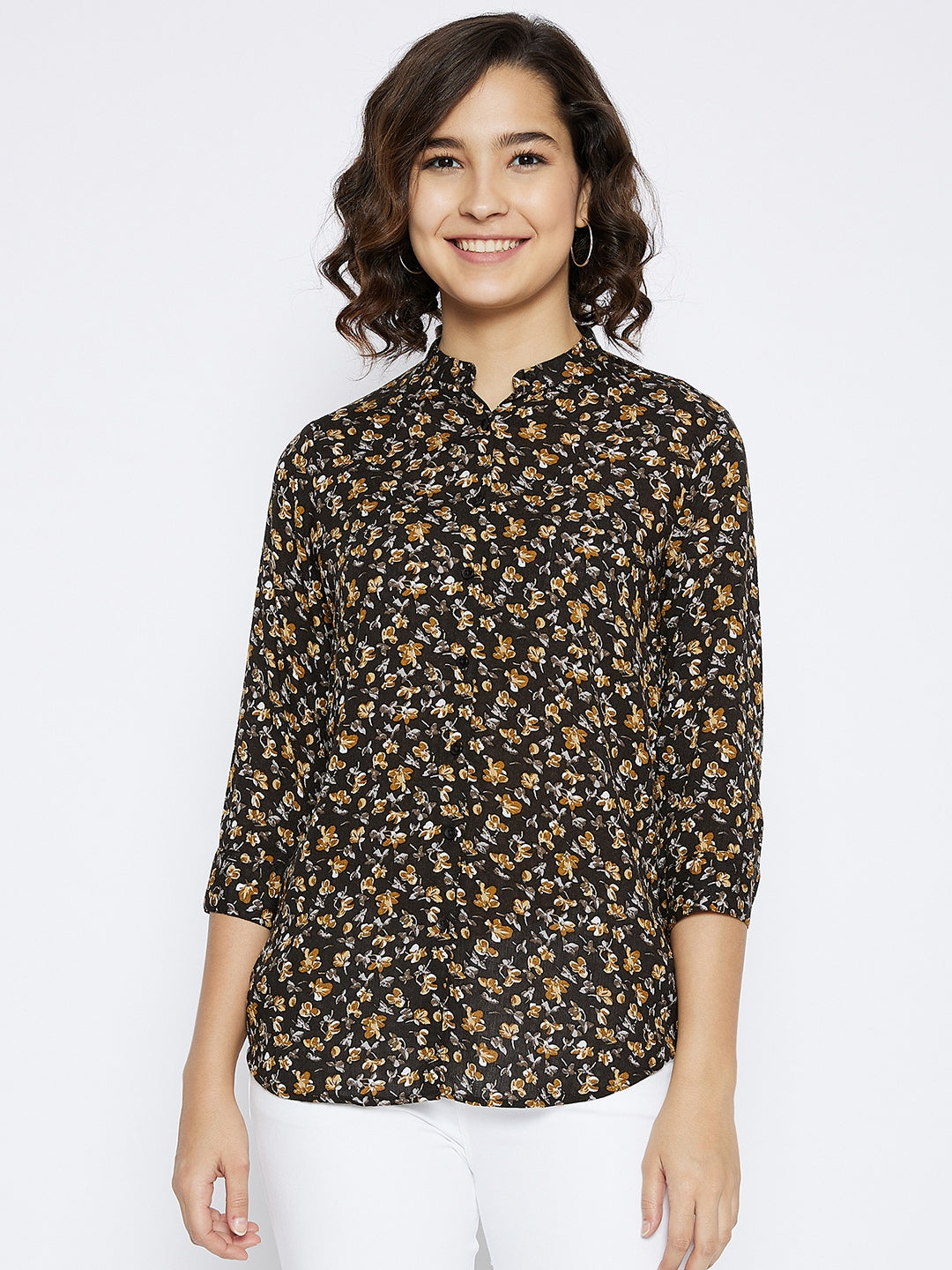 Black Floral Printed Slim Fit shirt - Women Shirts