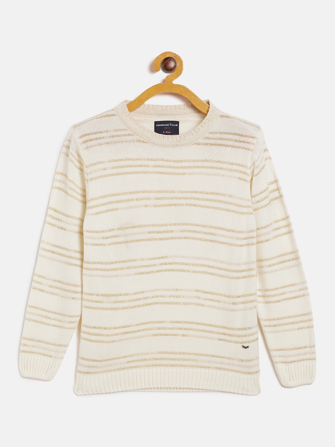 Off White Striped Round Neck Sweater - Girls Sweaters