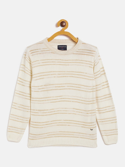 Off White Striped Round Neck Sweater - Girls Sweaters