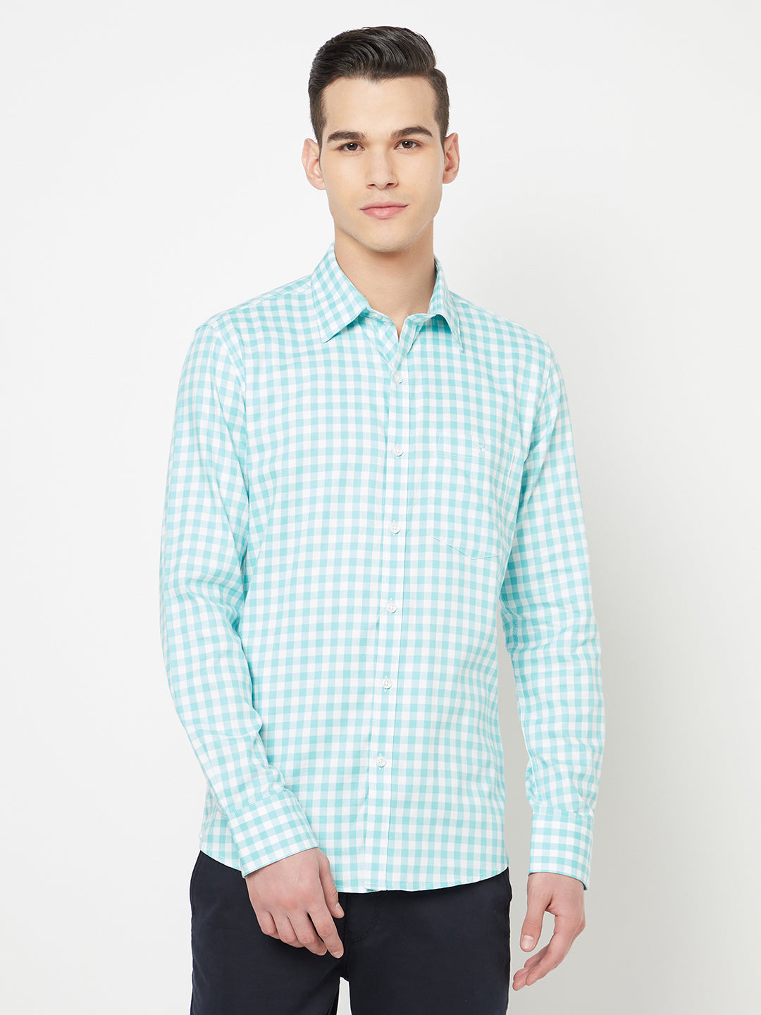 Green Gingham Checked Shirt - Men Shirts