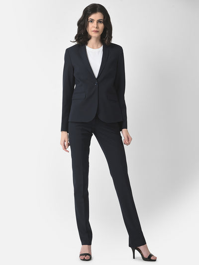 2 Piece Navy Blue Suit Set-Women Suit Sets-Crimsoune Club