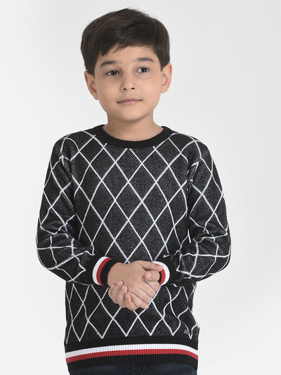 Grey Diagonal Grid Sweater-Boys Sweaters-Crimsoune Club