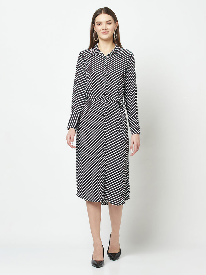 Striped Bell-Sleeved Dress-Women Dresses-Crimsoune Club
