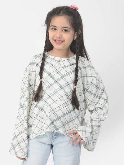  White Bell-Sleeved Checked Top 