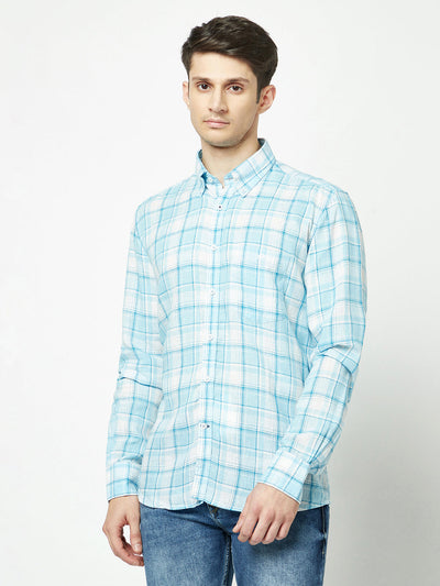  Sky Blue Tartan Checked Shirt 