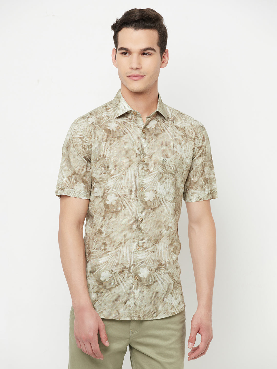 Olive Floral Printed Linen Shirt - Men Shirts