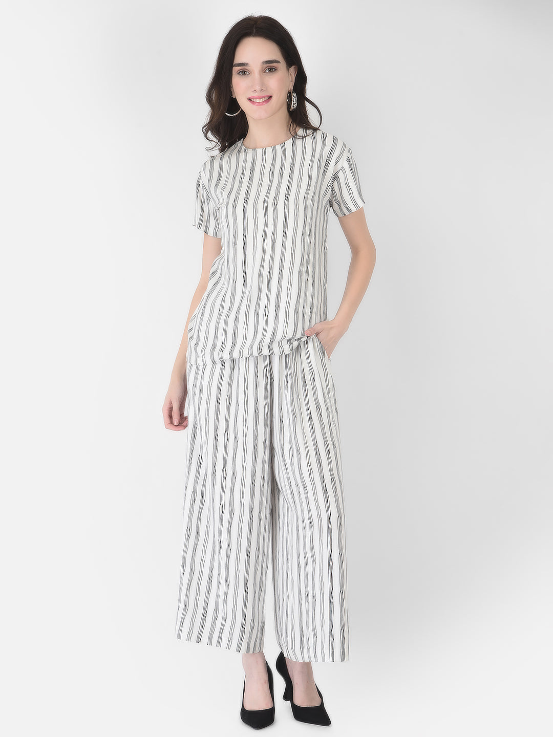 White Striped Co-Ord Set-Women Co-ord Sets-Crimsoune Club