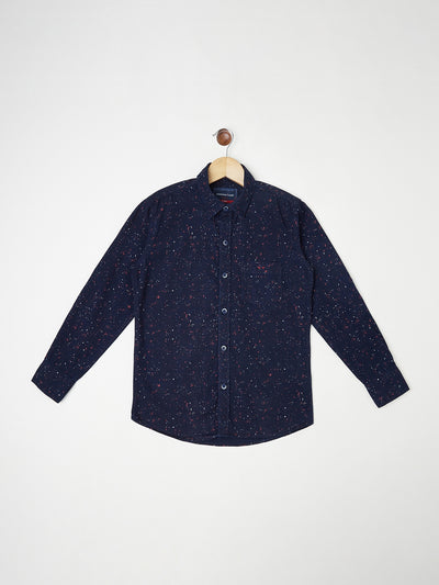 Navy Blue Printed Casual Shirt - Boys Shirts