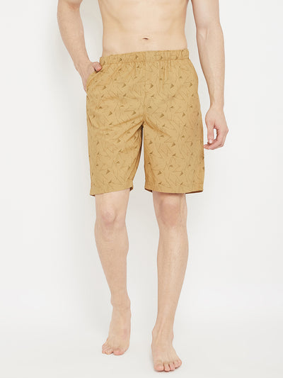 Beige Printed Lounge Shorts - Men Lounge Shorts