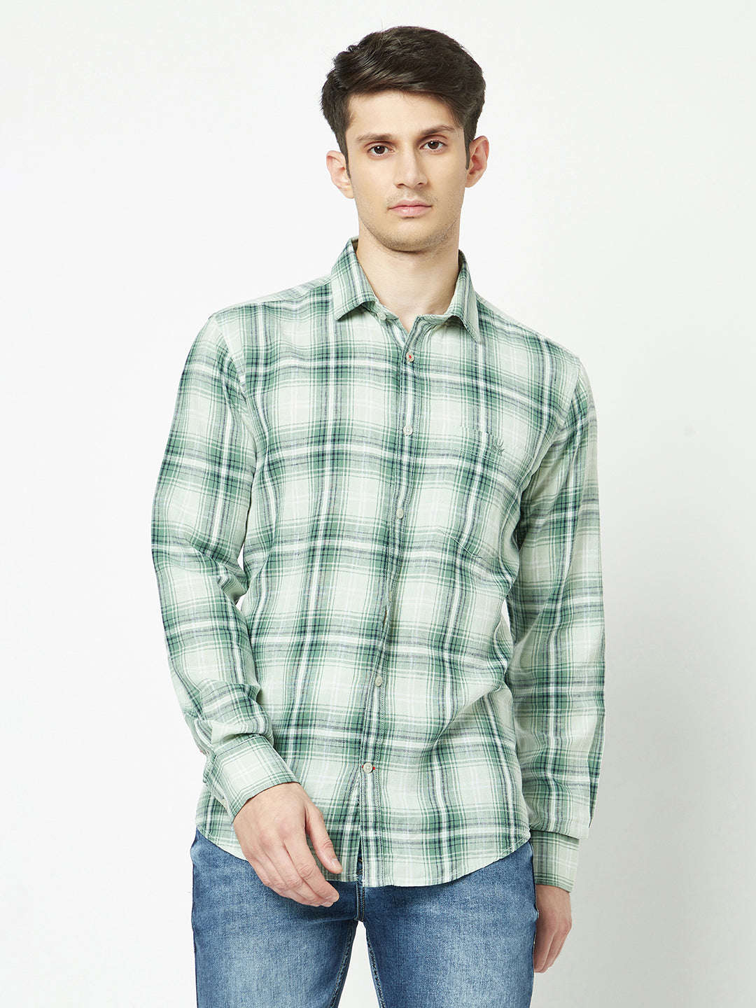  Green-Toned Checkered Shirt