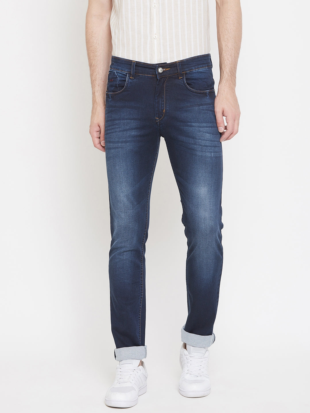 Navy Blue Stonewash Slim Fit Jeans - Men Jeans