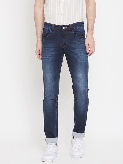 Navy Blue Stonewash Slim Fit Jeans - Men Jeans