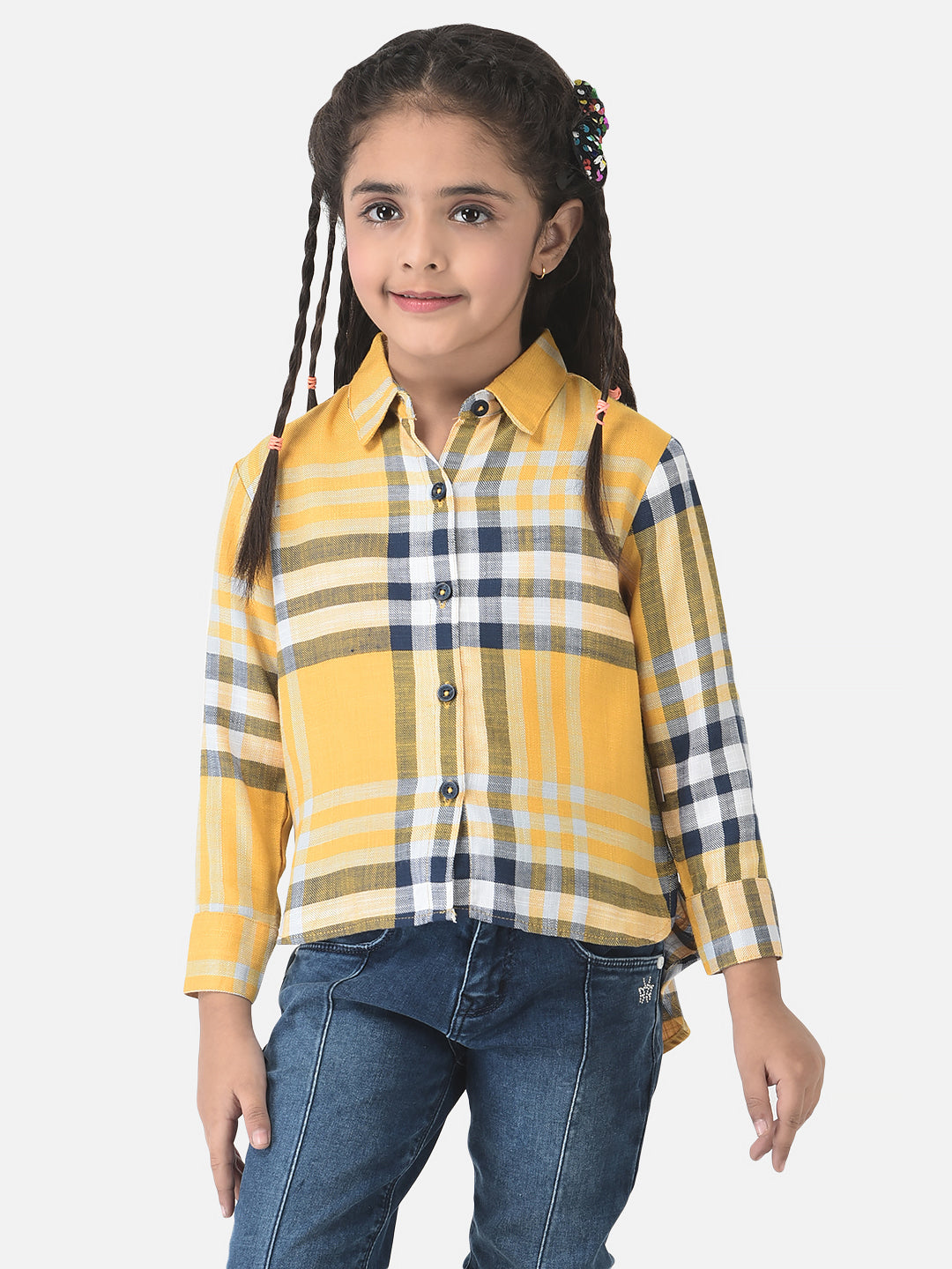  Cropped Yellow Shirt with Tartan Checks 