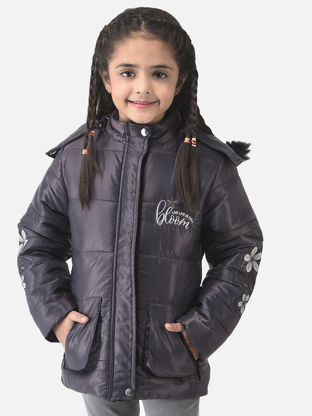  Black Padded Jacket with Typographic Detailing 