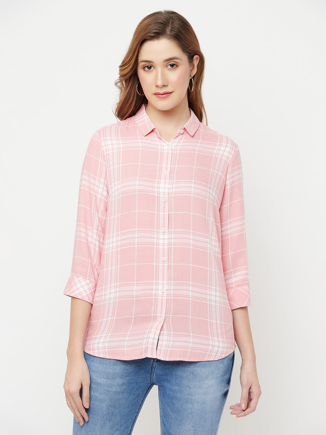 Pink Checked Casual Shirt - Women Shirts