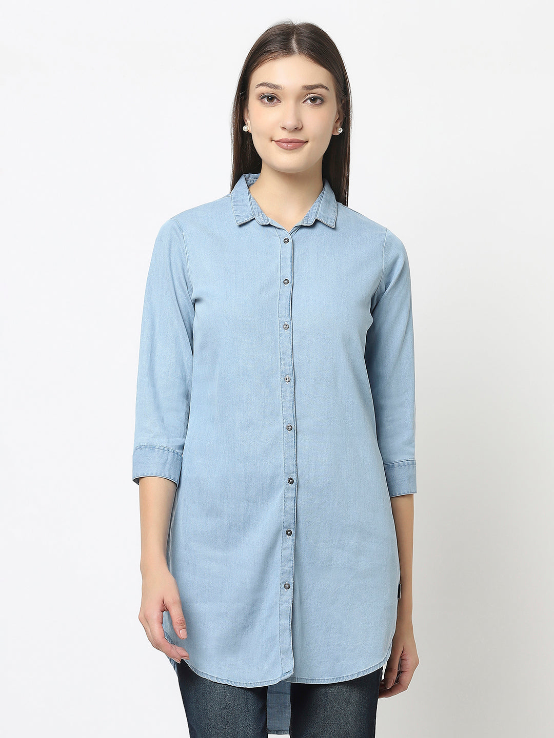 Light Blue Longline Shirt in Denim 