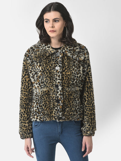  Animal Print Faux Fur Jacket