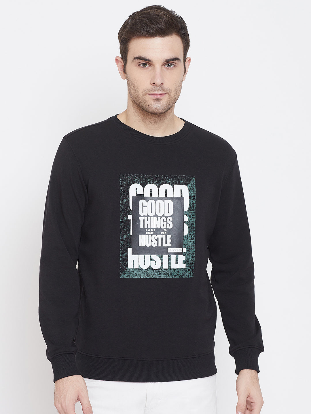 Black Slim Fit Sweatshirt - Men Sweatshirts