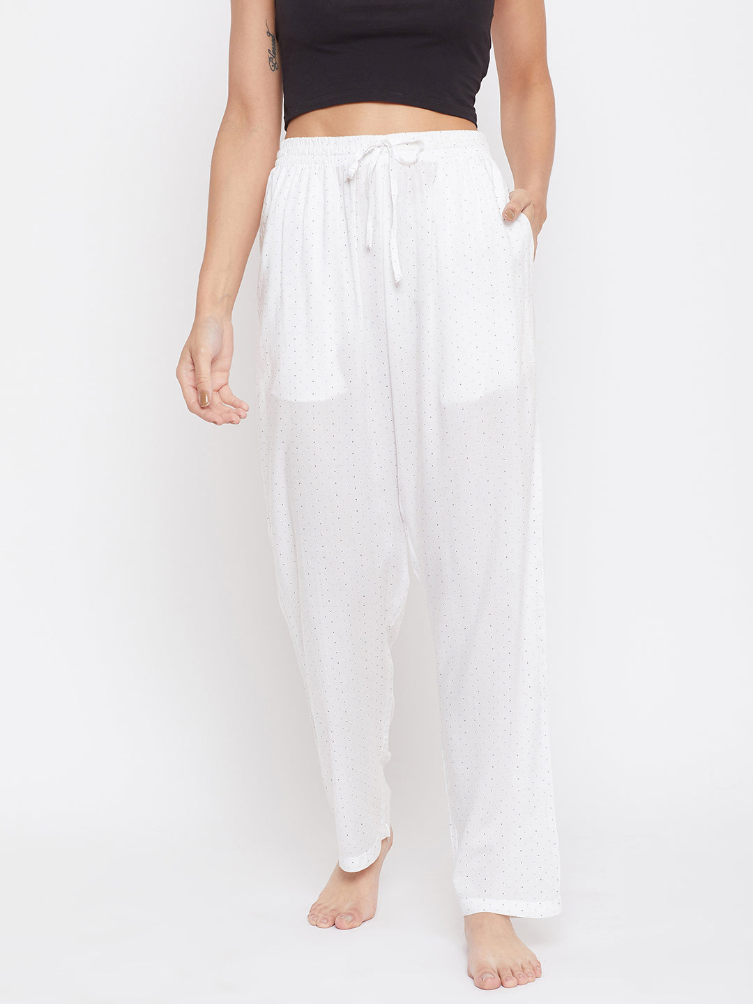 White Cotton Pyjamas - Women Lounge Pants