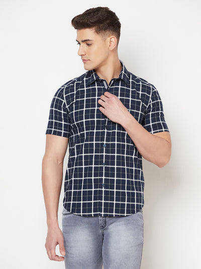 Navy Blue Checked Shirt - Men Shirts