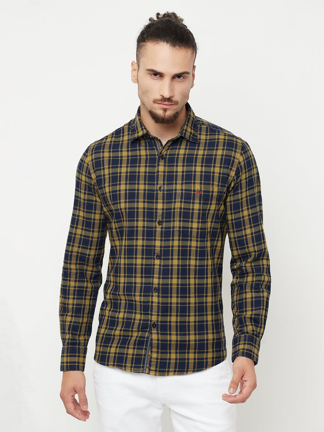 Beige Checked Casual Shirt - Men Shirts