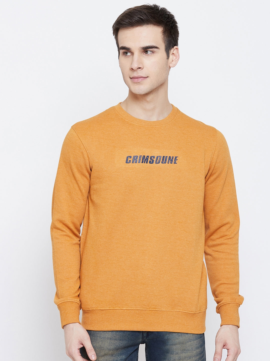 Mustard Printed Round Neck Sweatshirt - Men Sweatshirts