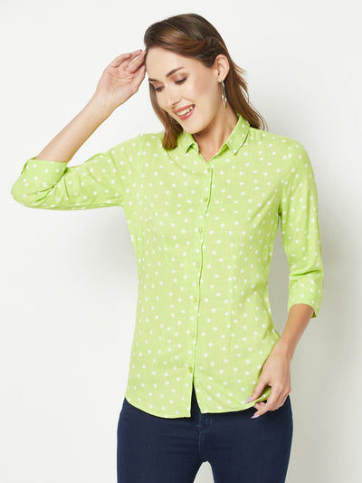  Light Green Polka-Dotted Shirt