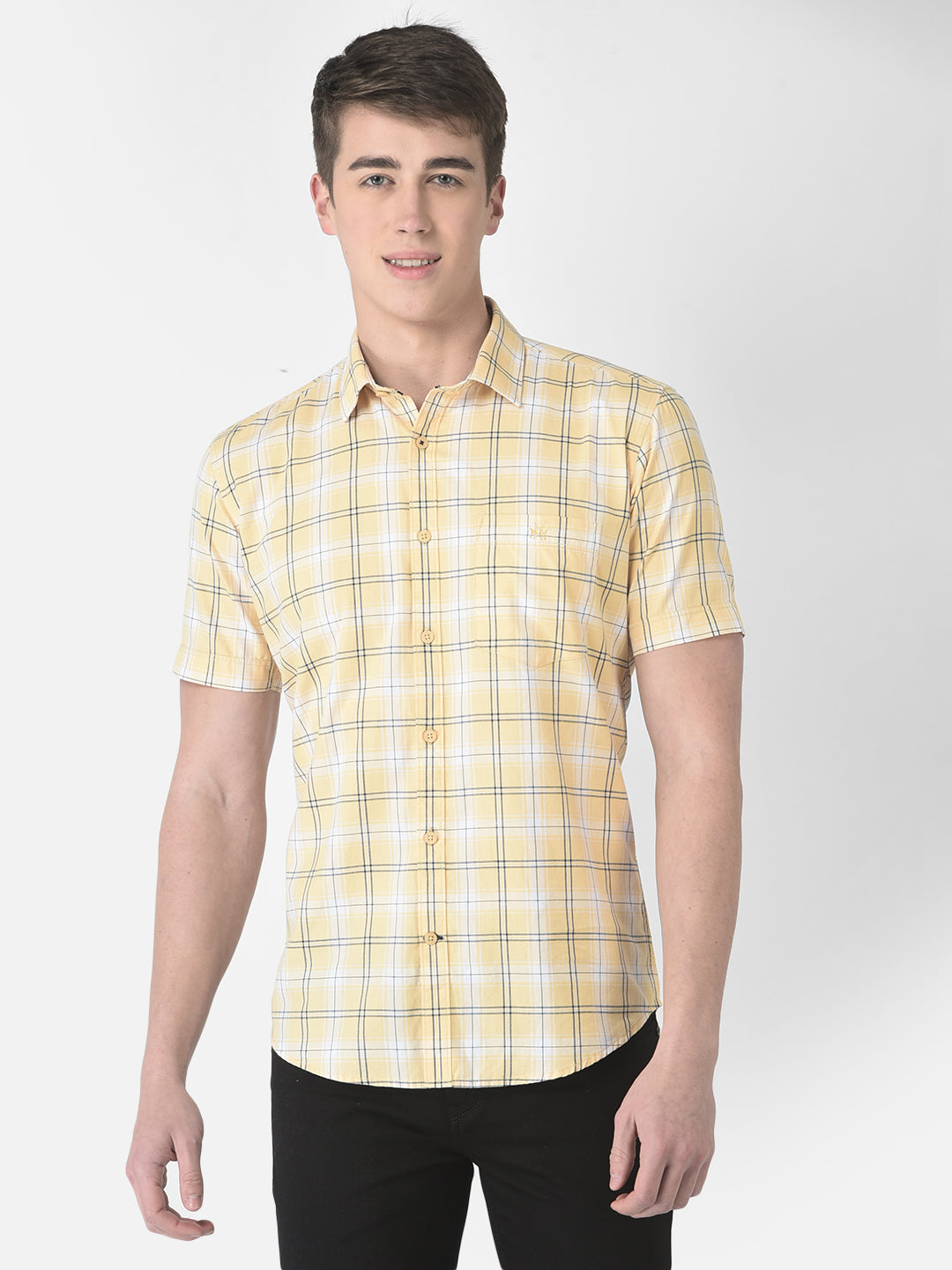  Light Orange Short-Sleeved Checked Shirt