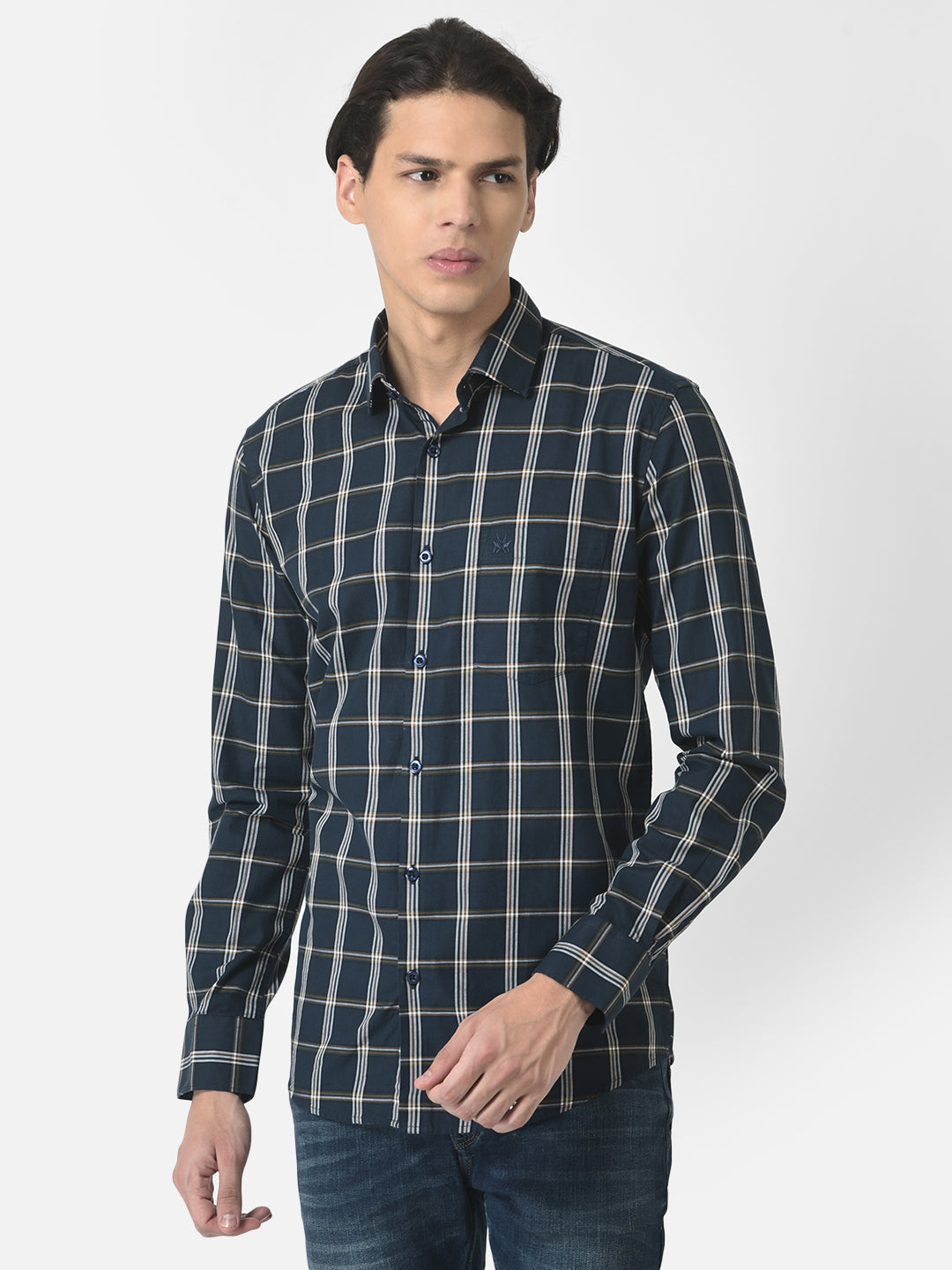 Navy Blue Checked Shirt 