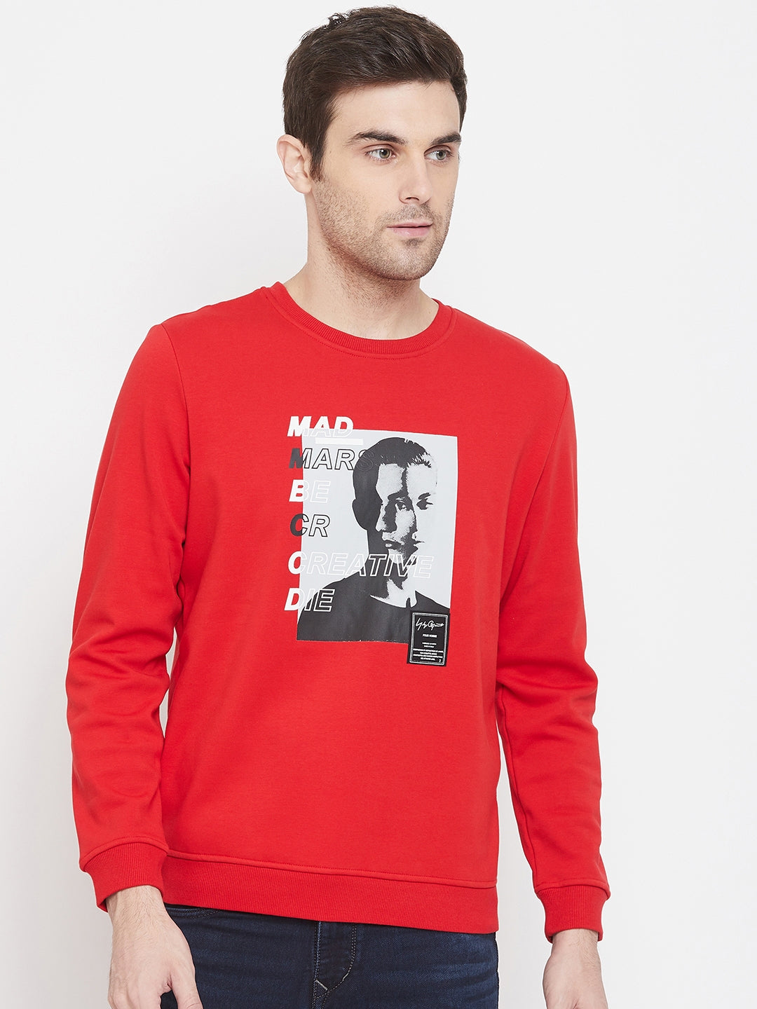 Red Printed Round Neck Sweatshirt - Men Sweatshirts