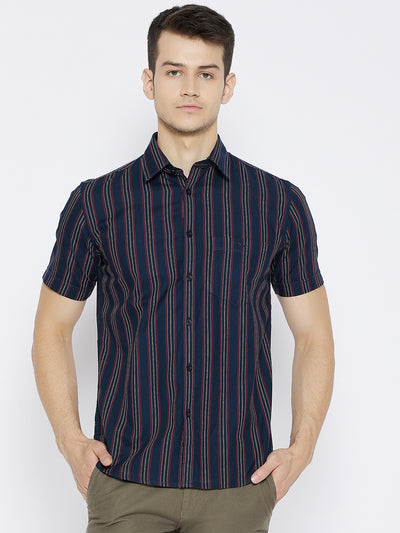 Navy Blue Striped Slim Fit shirt - Men Shirts