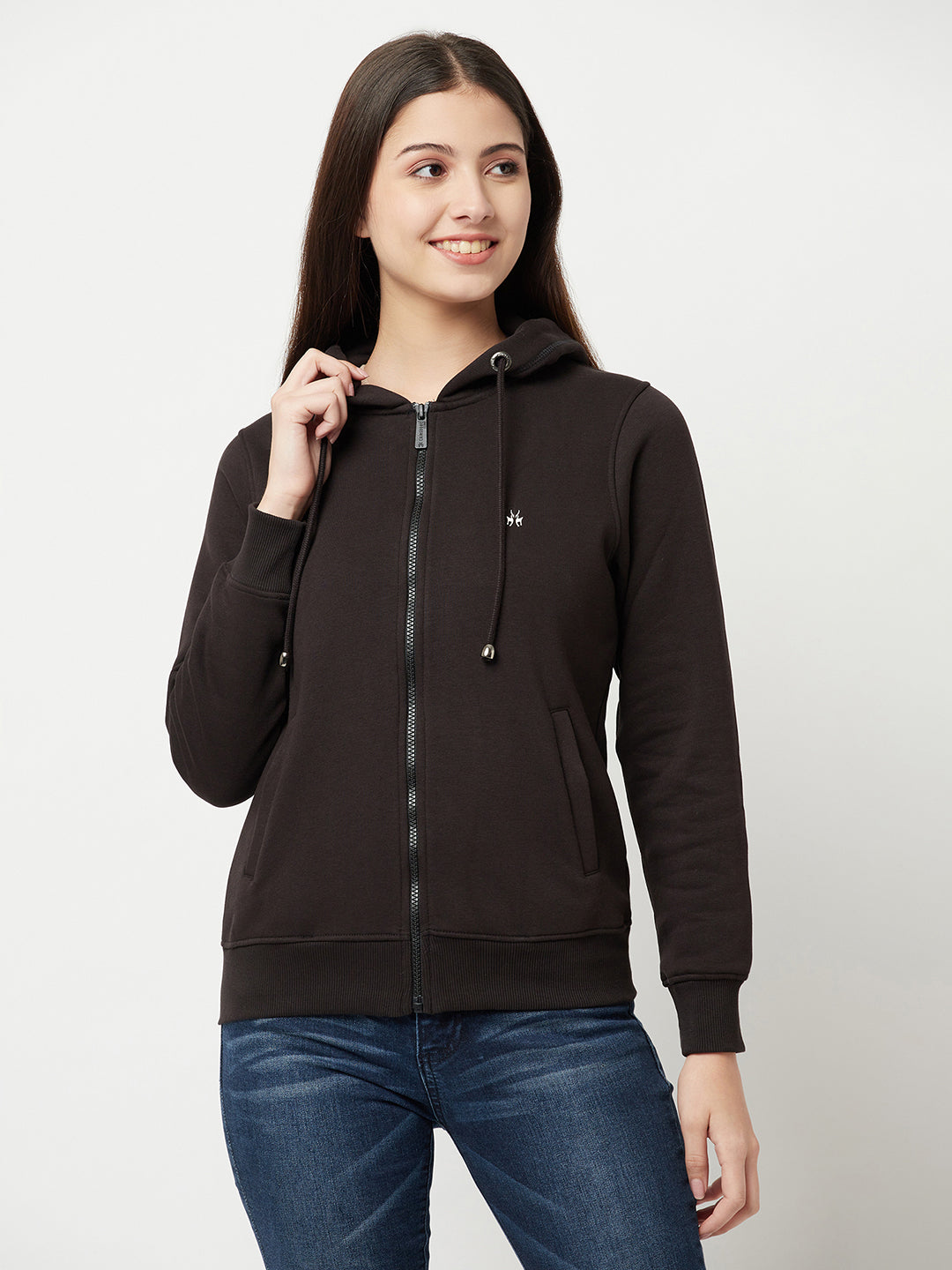 Black Zipper Sweatshirt-Women Sweatshirts-Crimsoune Club