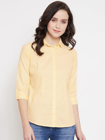 Yellow Slim Fit Cotton Shirt - Women Shirts