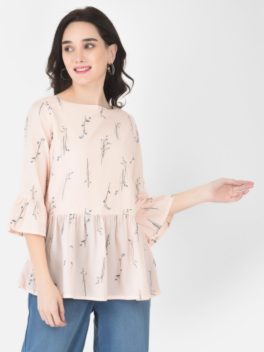 Peach Floral Peplum Top - Women Tops