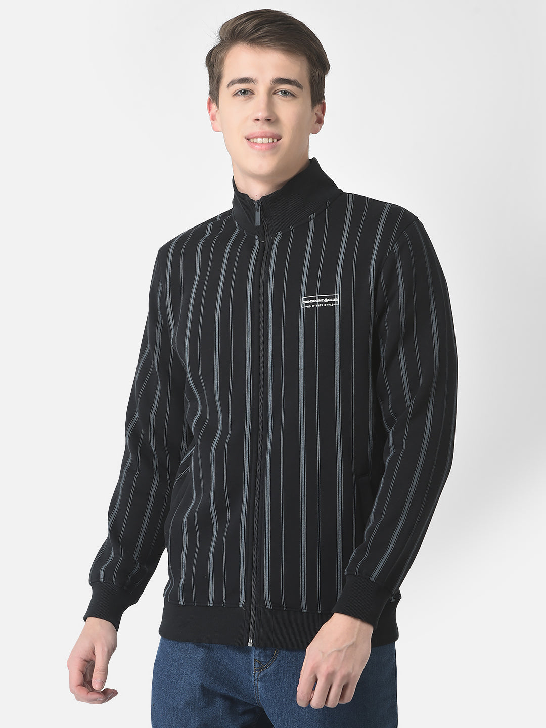  Black Striped Zipper Sweatshirt