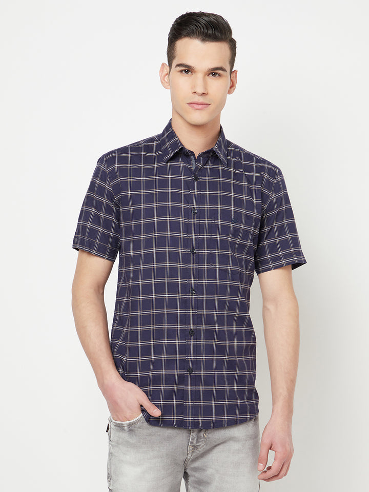 Navy Blue Checked Shirt - Men Shirts