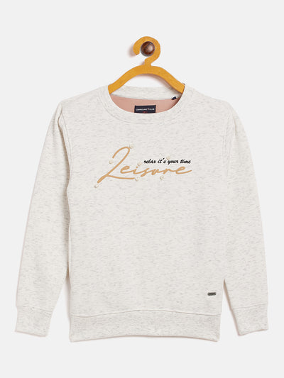 White Printed Round Neck Sweatshirt - Girls Sweatshirts