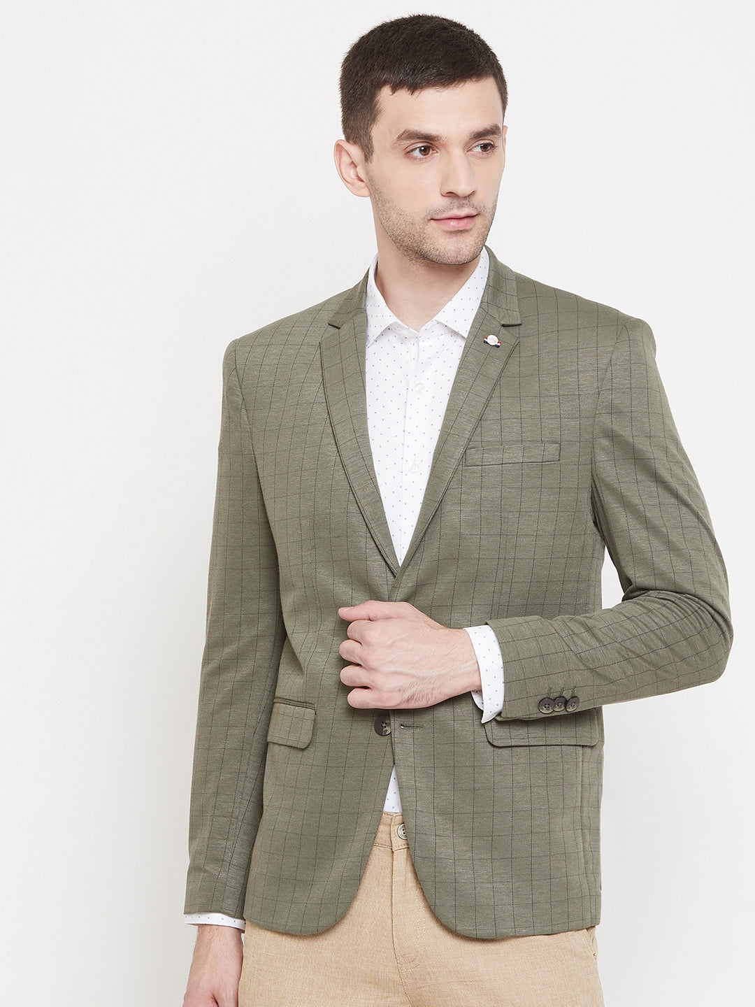 Olive Checked Blazer - Men Blazers