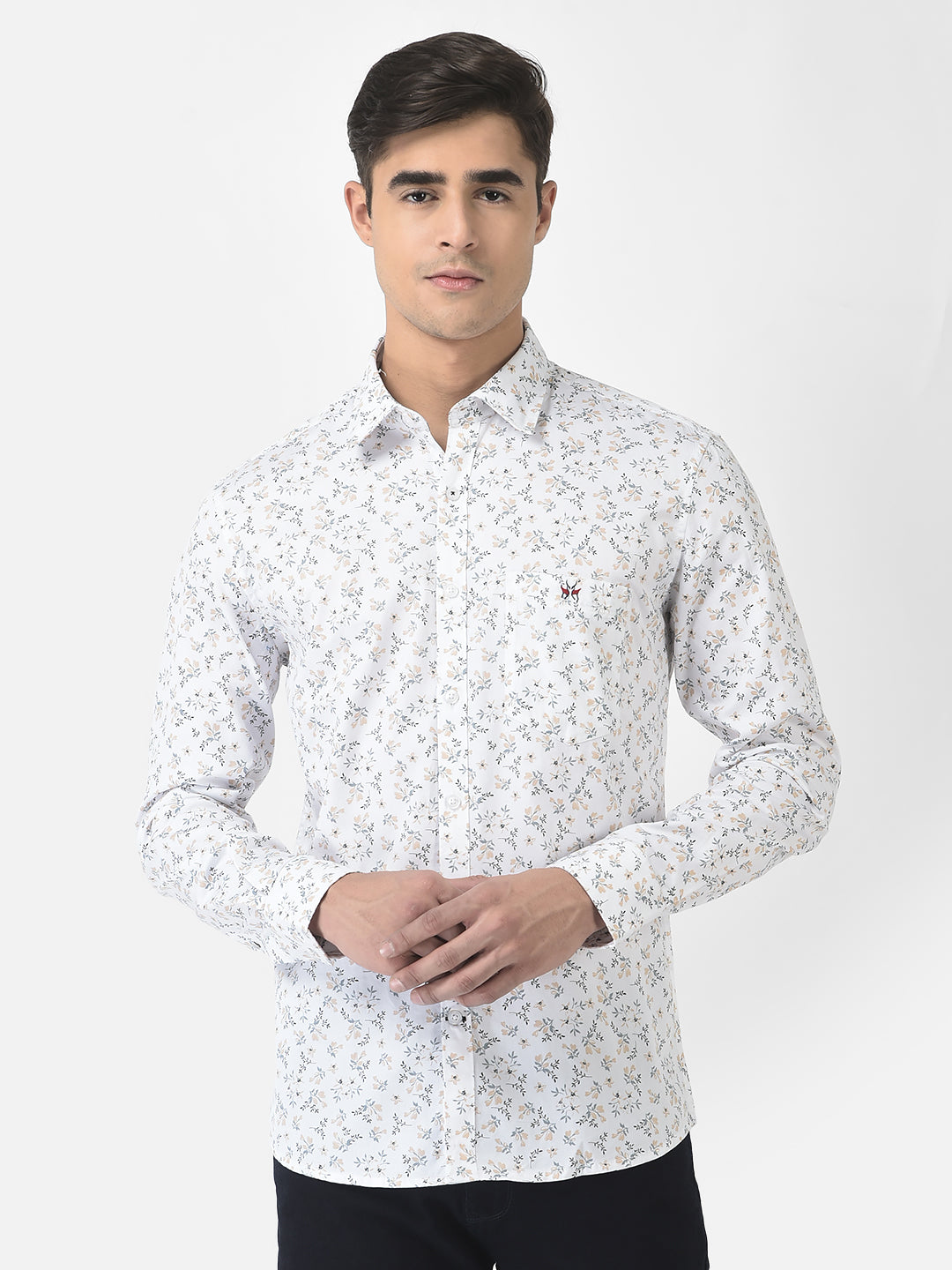  White Floral Shirt in Pure Cotton