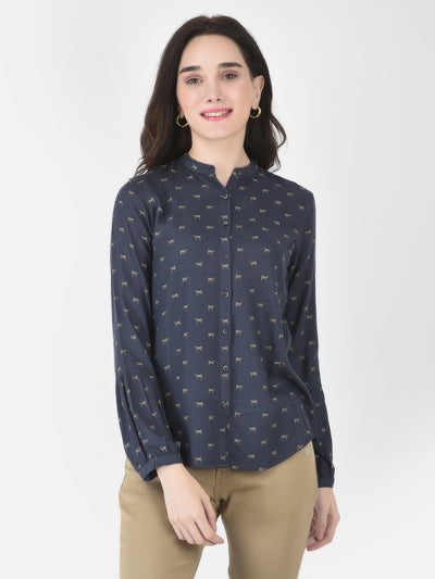 Navy Blue Printed Shirt - Women Shirts