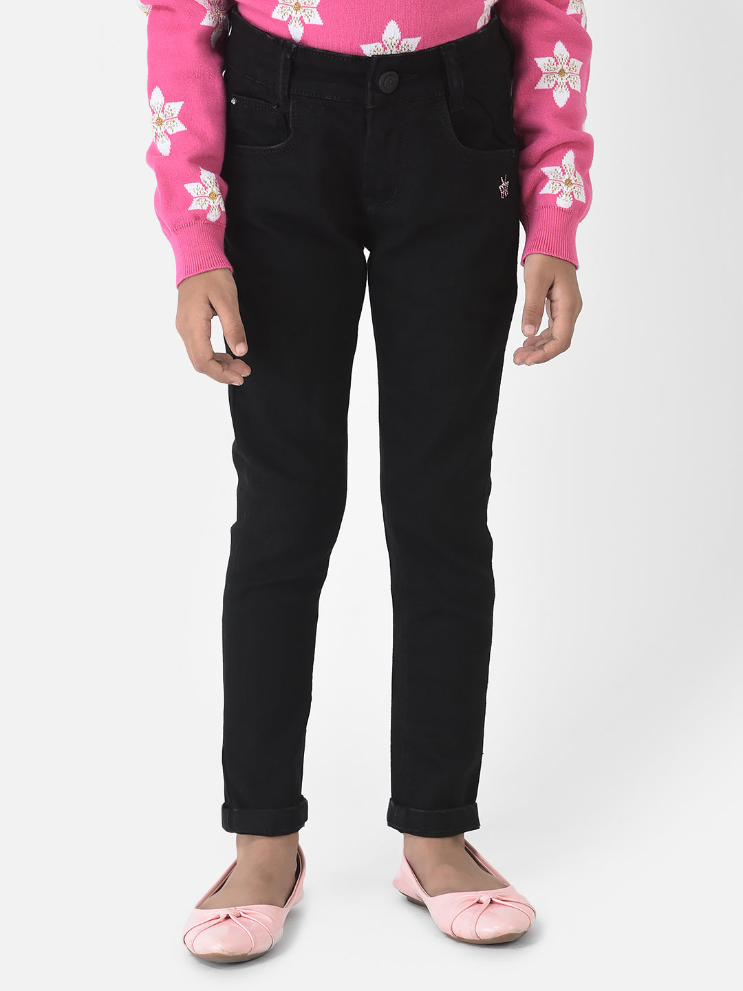 Black Jeans with Logo Embellishment