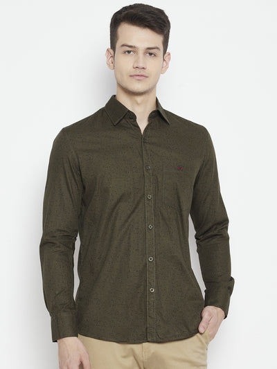 Olive Printed Slim Fit shirt - Men Shirts