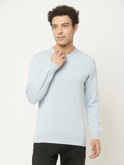 Light Blue Sweater in Pure Cotton-Men Sweaters-Crimsoune Club