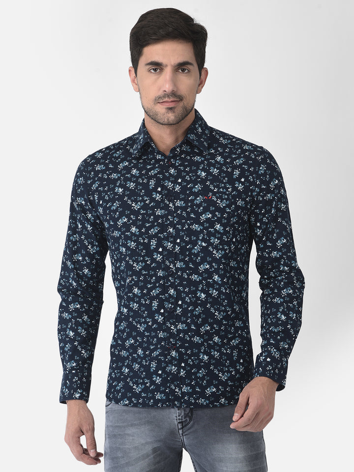 Navy Blue Floral Shirt - Men Shirts