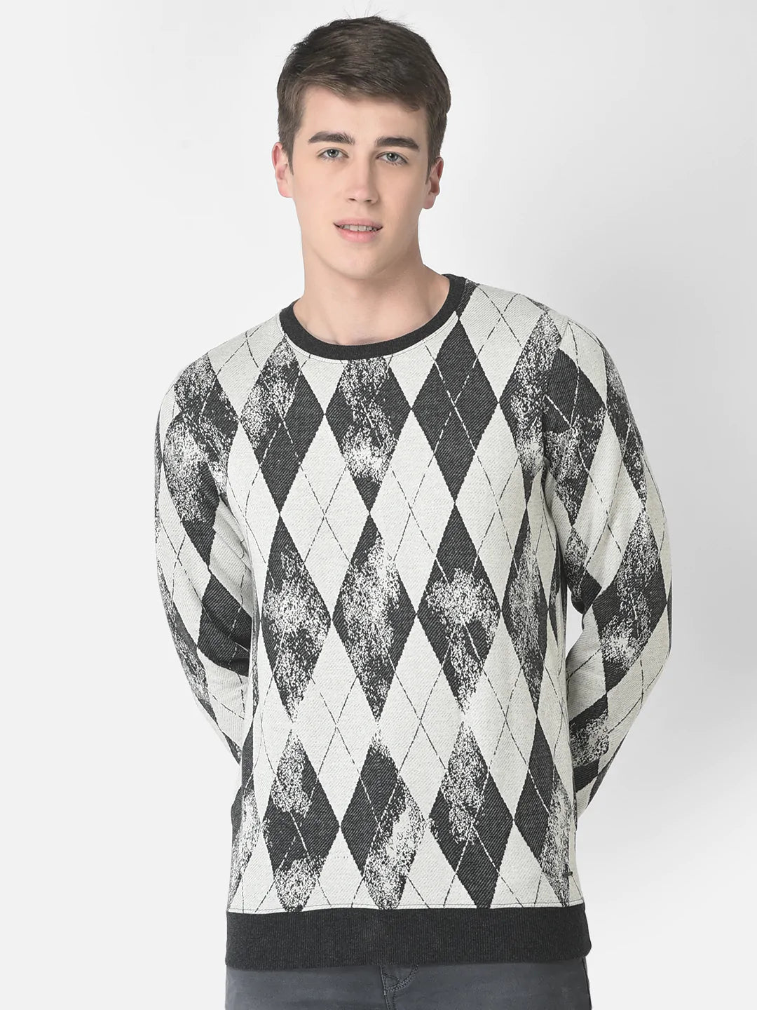  Grey Diamond Print Sweatshirt 