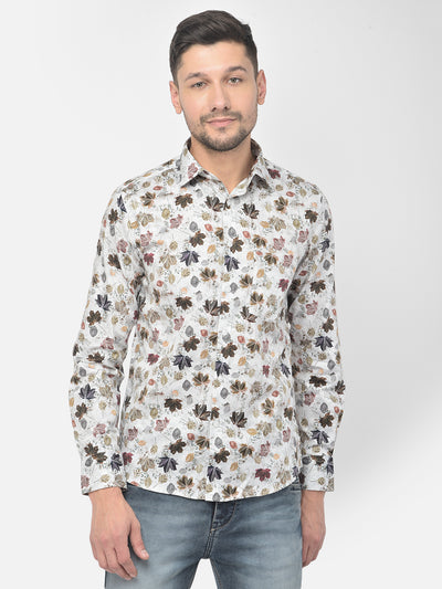 White Printed Floral Shirt - Men Shirts