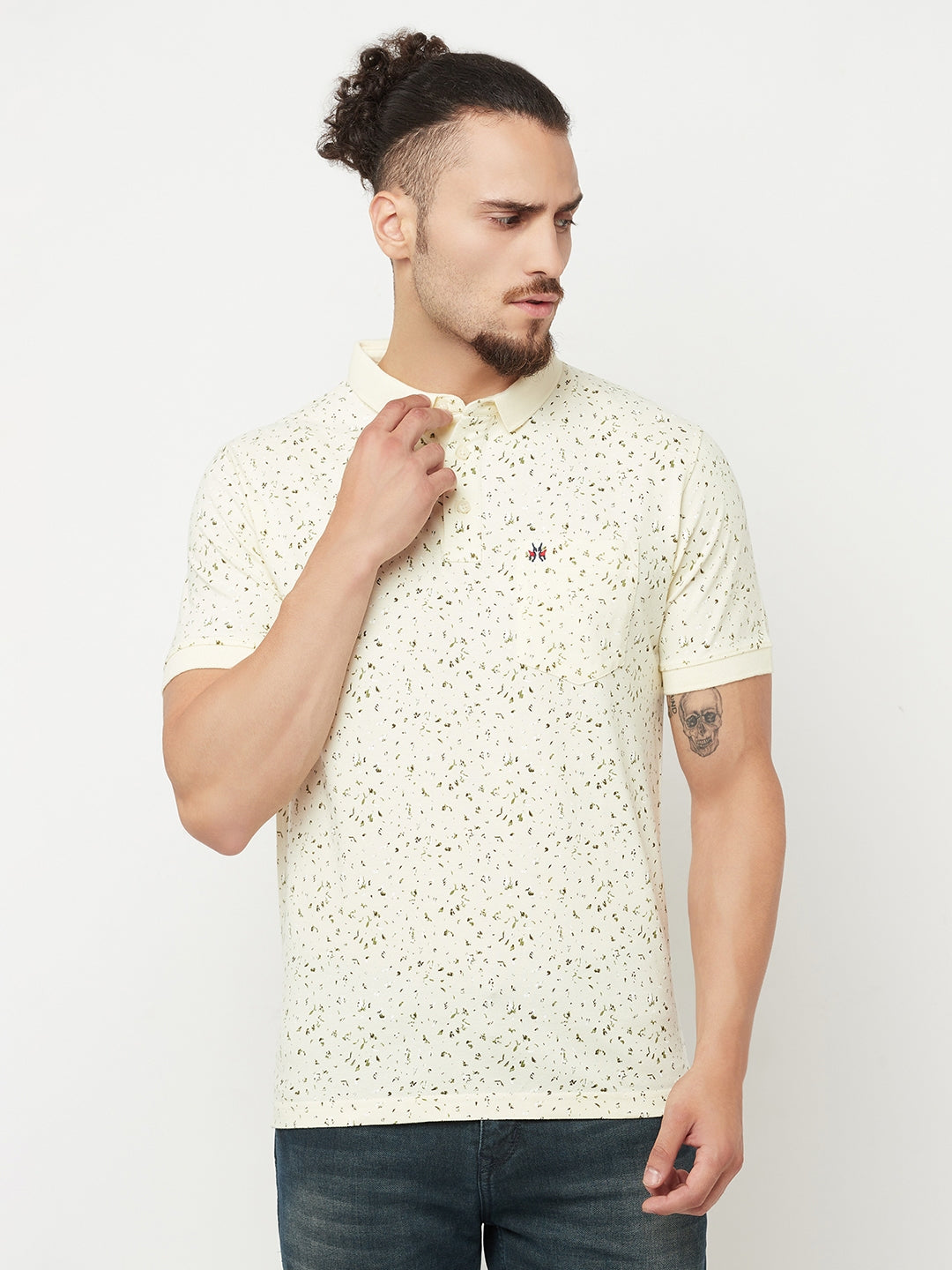 White Printed Polo T-Shirt - Men T-Shirts