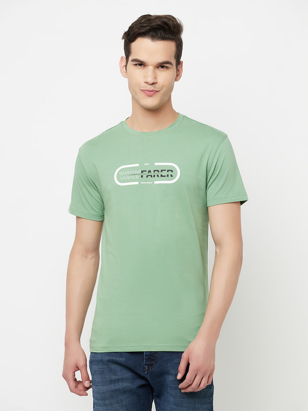 Green Printed Round Neck T-Shirt - Men T-Shirts